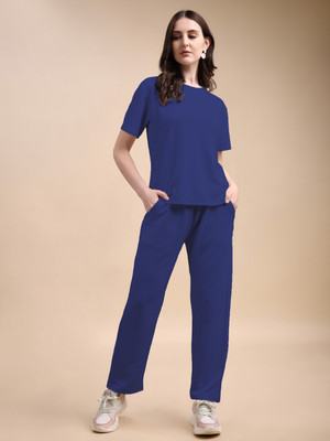 POOJARAN Women Solid Blue Top & Pyjama Set