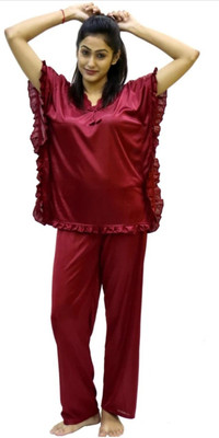 Cotovia Women Solid Maroon Top & Pyjama Set