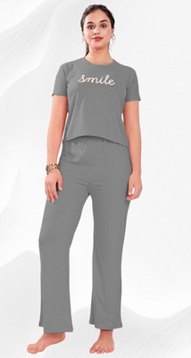 RadhikaPrints Women Printed Grey Top & Pyjama Set