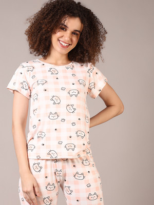 V-MART Women Printed Pink Night Suit Set