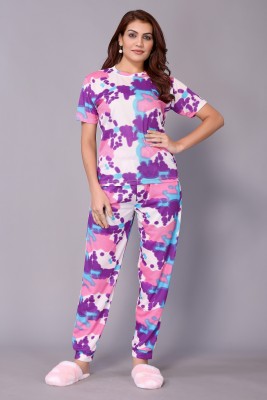 VJ FASHION Women Printed Purple Night Suit Set