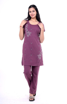 Clint Women Solid Pink Night Suit Set