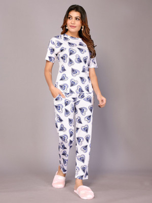 HouseOfCommon Women Printed White Night Suit Set