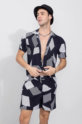 MUMIN Men Printed Black Shirt & Pyjama set