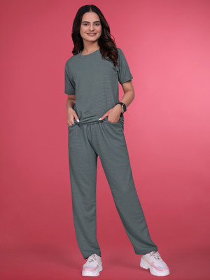 JK Creation Women Solid Grey Top & Pyjama Set