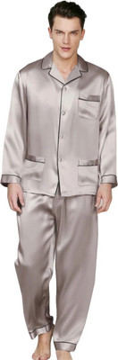 Bella Babe by SK Men Solid Silver Night Suit Set