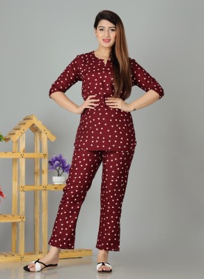 Meena Collection Women Printed Maroon Night Suit Set