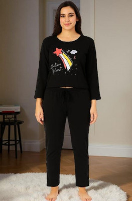 MEGHA FASHION Women Printed Black Night Suit Set