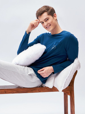 SWEET DREAMS Men Solid Dark Blue Top & Pyjama Set