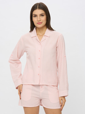AMMARZO Women Striped Pink Night Suit Set
