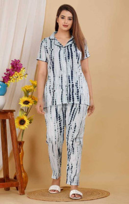 METRONAUT Women Printed White Night Suit Set