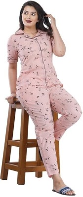 Amit kumar Women Self Design Pink Night Suit Set