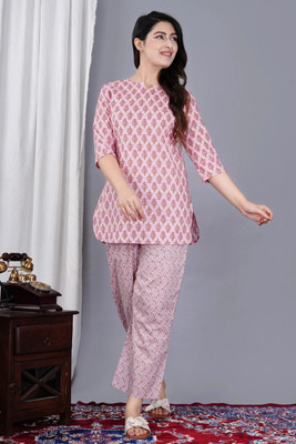 SAYANG Women Printed Pink Top & Pyjama Set
