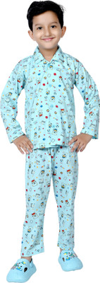 DSS Kids Nightwear Boys Printed Cotton(Blue Pack of 2)