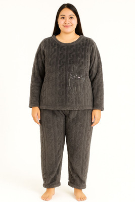 Ruhani Women Self Design, Embroidered Grey Top & Pyjama Set