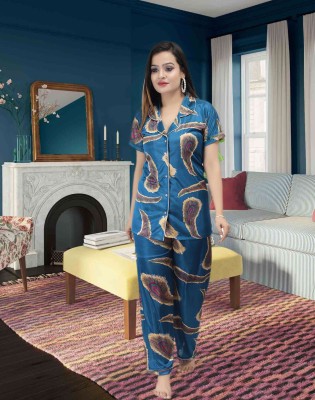 KV2 Women Printed Blue Shirt & Pyjama set