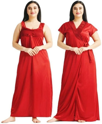 HouseOfCommon Women Self Design Red Night Suit Set