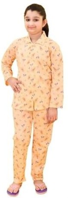 GLIMMERS Baby Girls Printed Yellow Night Suit Set