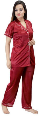 KV2 Women Solid Red Night Suit Set