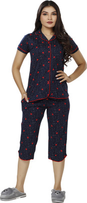 Foxy Women Printed Dark Blue Top & Capri Set