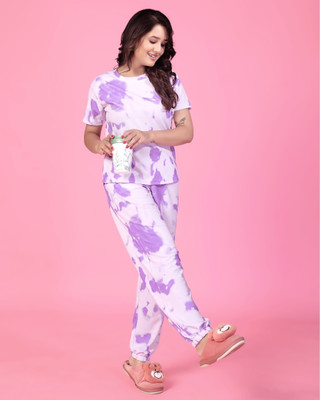 SAKARMAA Women Ombre/Dyed Purple Top & Pyjama Set