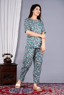 RAMBAAN CREATION Women Printed Green Top & Pyjama Set