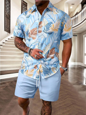 cottonkurtis Men Ombre/Dyed Light Blue Top & Shorts Set