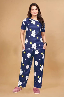 BlackBasket Women Printed Blue Night Suit Set