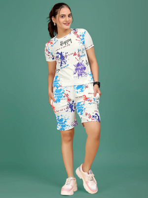SAKARMAA Women Printed Multicolor Top & Shorts Set