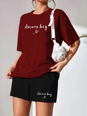 kshs Women Printed Red Top & Shorts Set