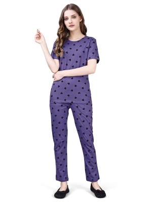 Smarty Pants Women Printed Purple Top & Pyjama Set