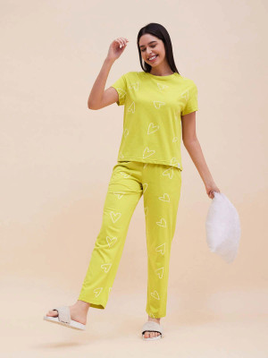 Soor Panchi Women Self Design Yellow Night Suit Set
