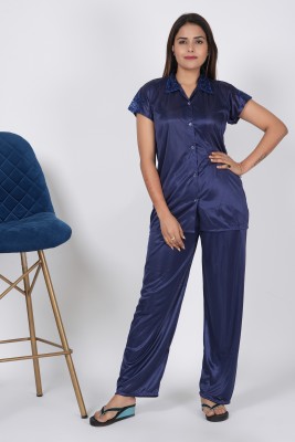 amira Women Solid Blue Night Suit Set