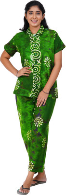 Thirumalai Collection Women Solid Green Shirt & Pyjama set