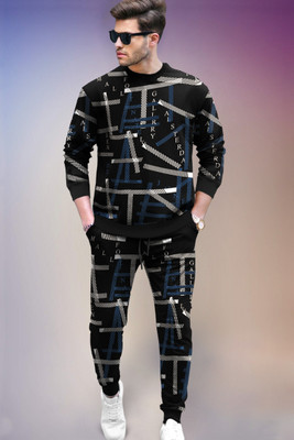 TRIPR Men Printed Black, Blue Night Suit Set