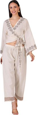 Thread Craft Studio Women Geometric Print Beige Top & Pyjama Set