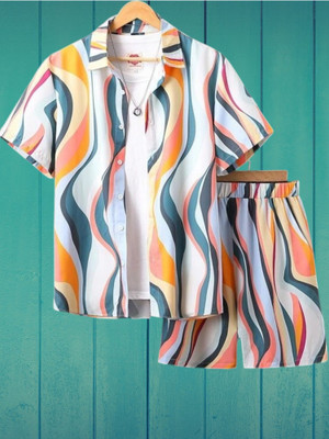 LG FASHION Men Printed Multicolor Top & Shorts Set