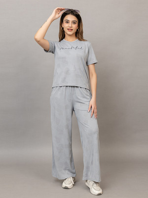 PROBASIC Women Printed Grey Night Suit Set