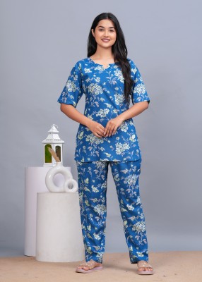 CTMTEX Women Printed Blue Top & Pyjama Set