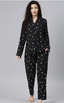 CK FUSION Women Printed Black Night Suit Set