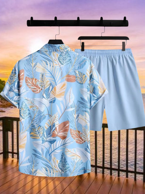 Varni Creation Men Printed Light Blue Top & Shorts Set