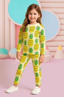 Lazy Shark Girls Printed Yellow Night Suit Set