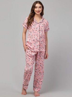 CROWNKING Women Printed Pink Shirt & Pyjama set