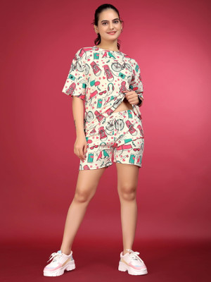 DADX Women Animal Print Multicolor Top & Shorts Set