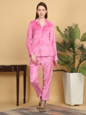 Klotthe Women Solid Pink Night Suit Set