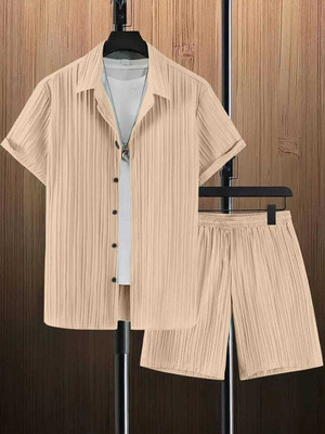 Lyphy Men Self Design Brown Night Suit Set