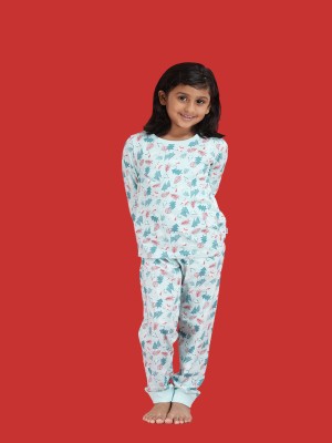Mackly Boys & Girls Printed White Top & Pyjama Set