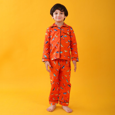 Jam & Sugar Boys Printed Orange Night Suit Set