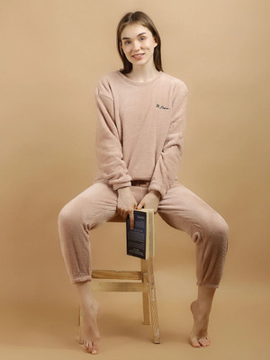 Lugo Women Solid Pink Night Suit Set