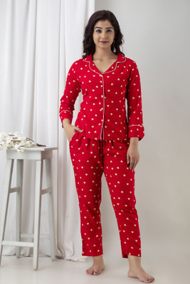DreamBe Women Printed Red Night Suit Set